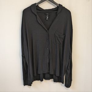 SKIMS Black Ribbed Modal Blend Stretch Pajama Long Sleeve Shirt Top